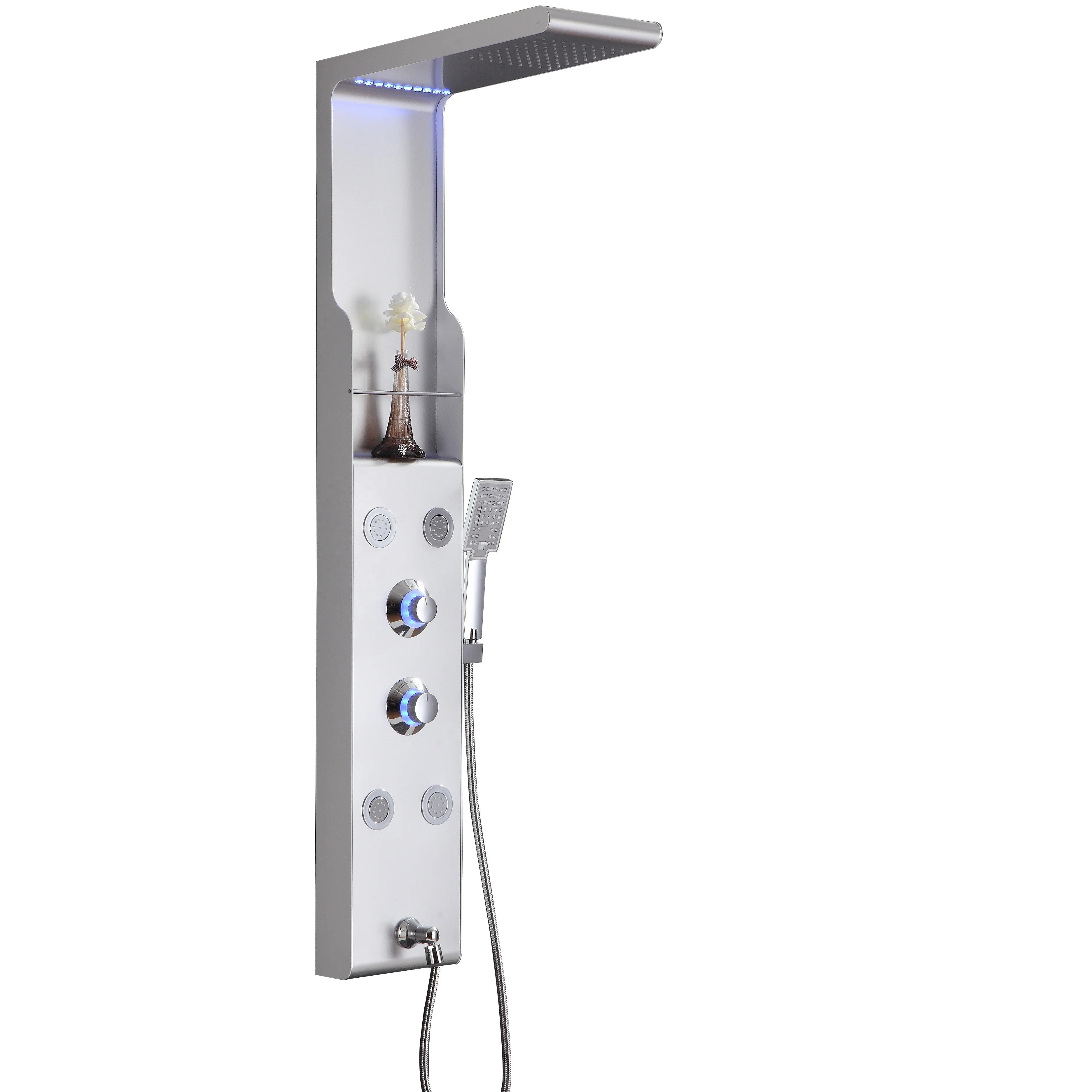 SS 304 silver shower column panel in 6 colors with LED lights