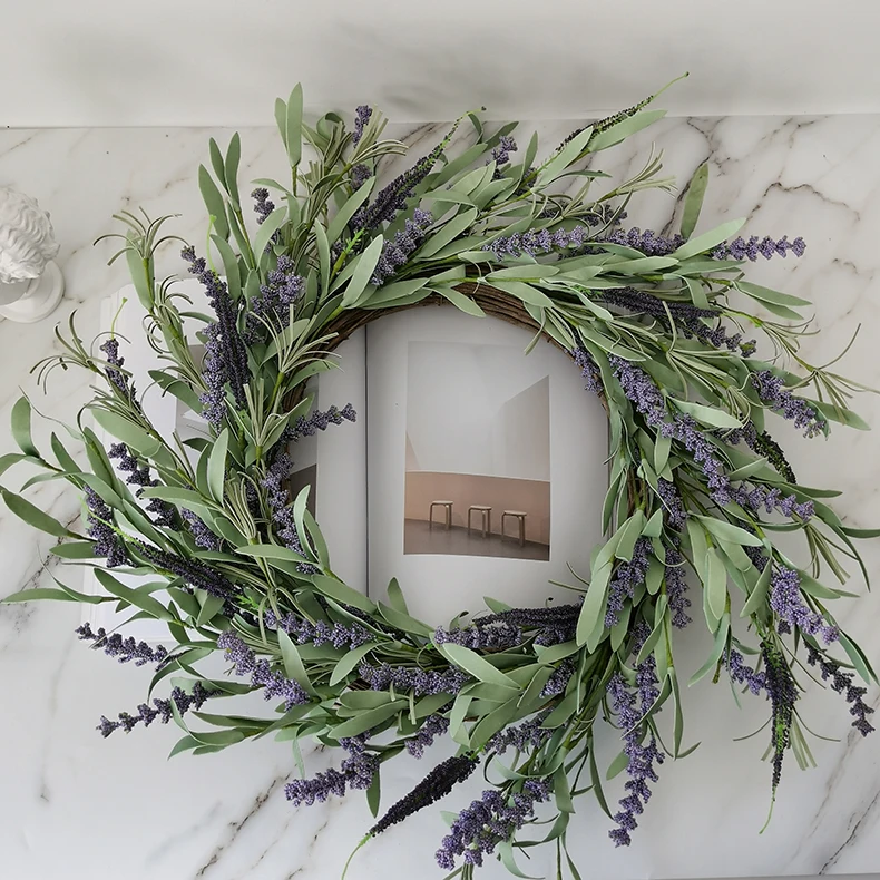 装饰复活节人造薰衣草野花花环批发前门假薰衣草花环