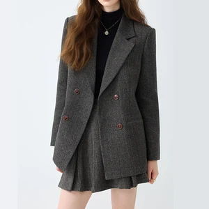 Custom High Quality Women's Business Suits Office Formal Breathable V-neck Velour Jacket & Skirt Two-Piece Ensemble