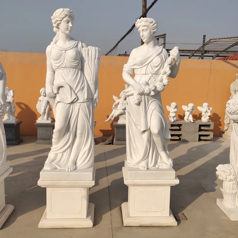 product outdoor garden decoration natural stone white angel four season lady carving and sculpture statue marble-2