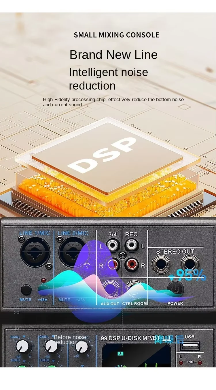 Cross-Border 4-Way USB Mixer Effect Stage Live Singing Recording Conference Equipment with Noise Cancelling Function