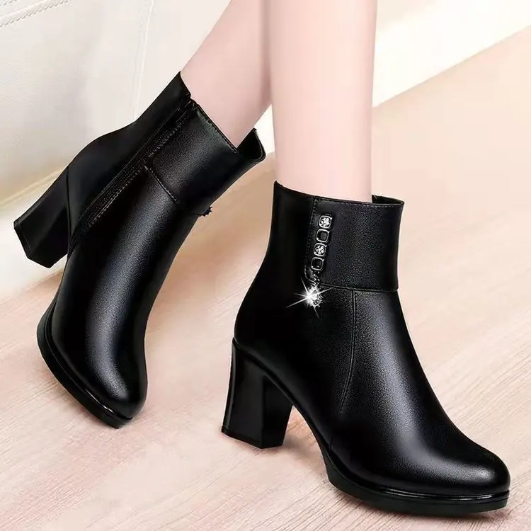 Latest Version Winter High-heeled Women's Boots Short Thick Heel ...