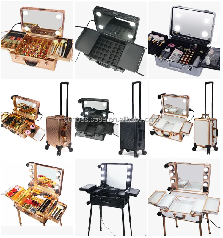 Professional Rose Gold Portable Makeup Station On Wheels With Led Lights Makeup Styling Station