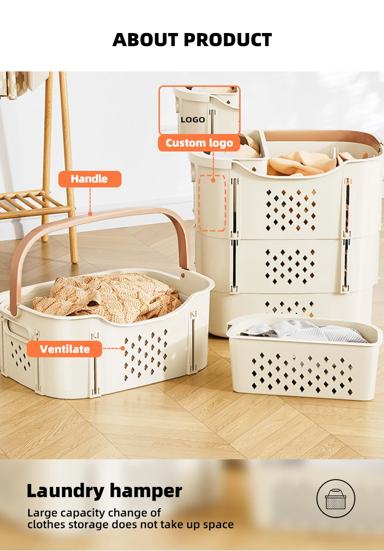 Wannuo Portable Collapsible Laundry Basket Breathable Large Clothes Storage Basket Collapsible Plastic Laundry Baskets supplier