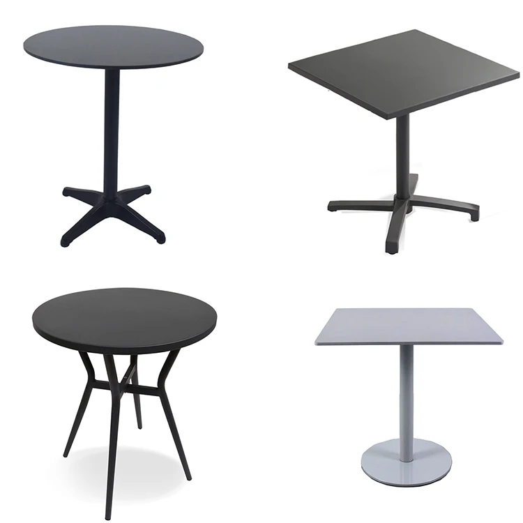 Оптовая продажа, черный алюминиевый кофейный обеденный стол, Индивидуальный Круглый Квадратный пьедестал, дизайн, уличный небольшой ресторан
