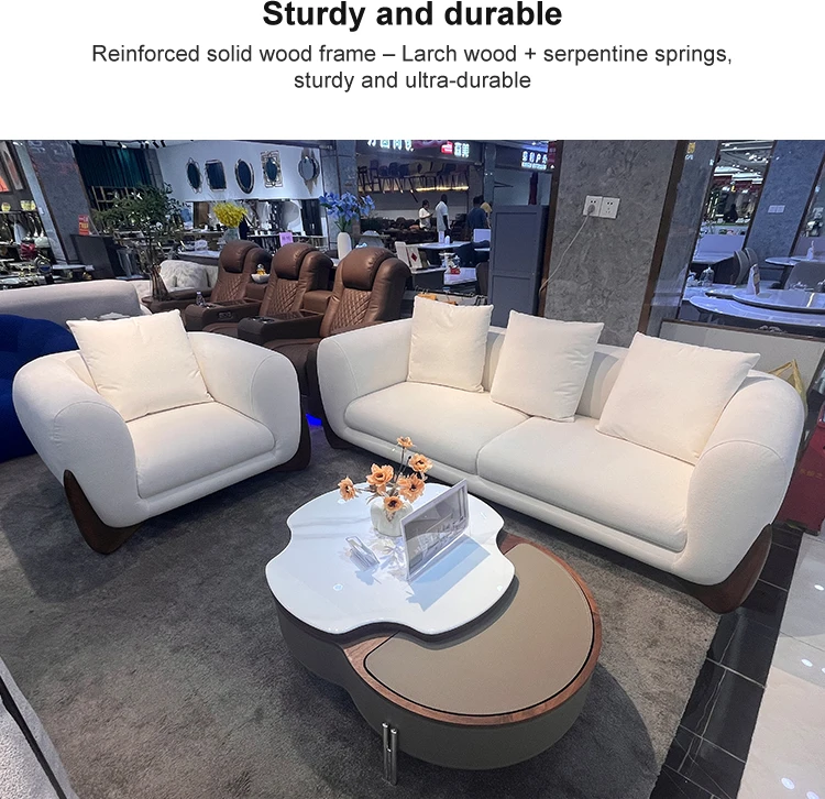 Modern Wabi Sabi-Style Three-Seat Corner Sofa with Sponge-Filled Fabric Minimalist Square Design Wood Legs for Living Room