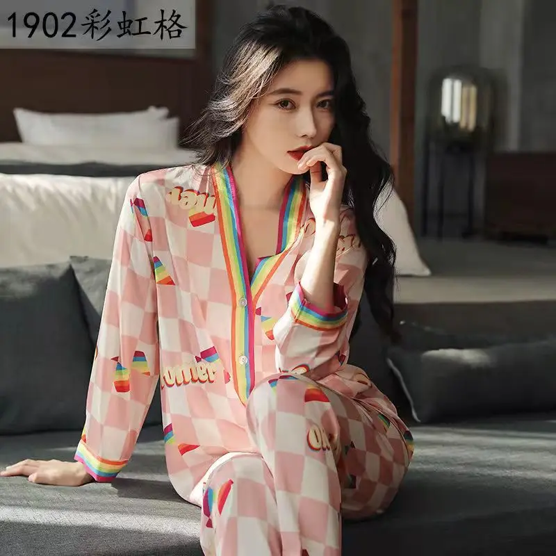 Wholesale Fall SleepWear Lady 2 Piece Nightwear Nighty Home Clothes Silk  Pyjama Designer Inspired Pajama Satin Night Suit For Women From  m.