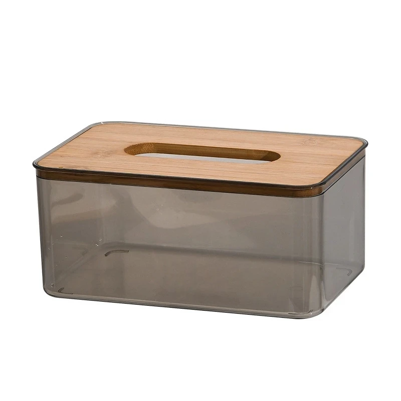 Transparent Tissue Boxes Household Square Table Napkin Holder Wood Lid