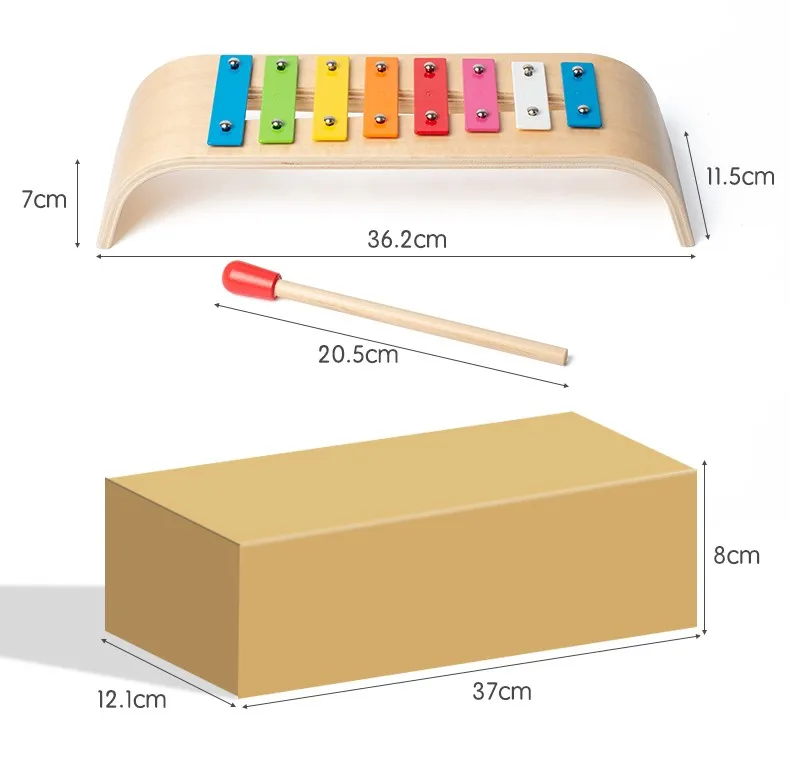 Оптовая продажа, профессиональная портативная детская мини-игрушка, деревянный ксилофон с 8 ключами, музыкальный инструмент, игрушки с маллетами, глокенол