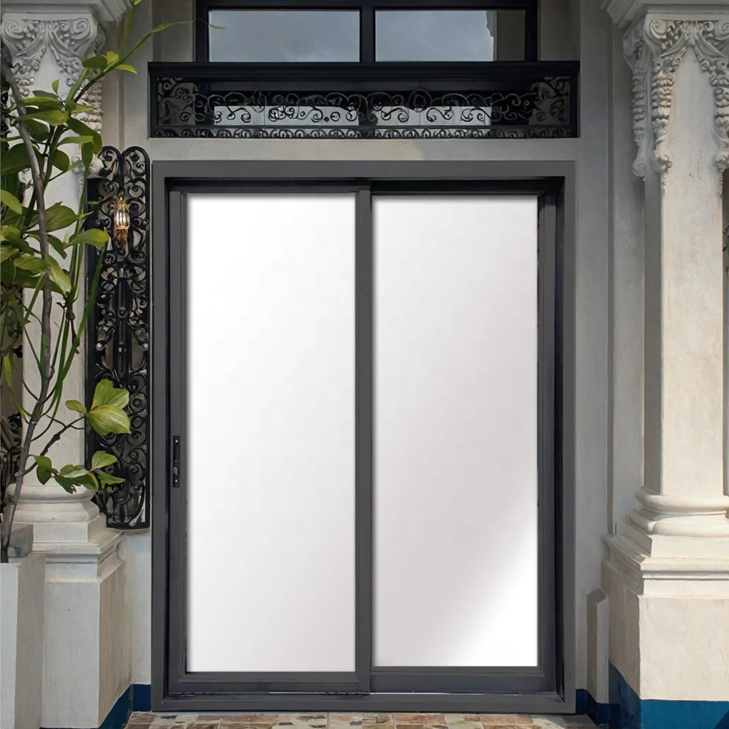 Customized Single Exterior Wrought Iron Door with Two Side Windows Sliding Door Product supplier