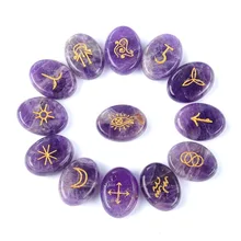 Crystal Witches Runes Set of 13 Stone with Engraved Gypsy Symbol Mind Soothing Stones Set Crystal for Meditation and Divination
