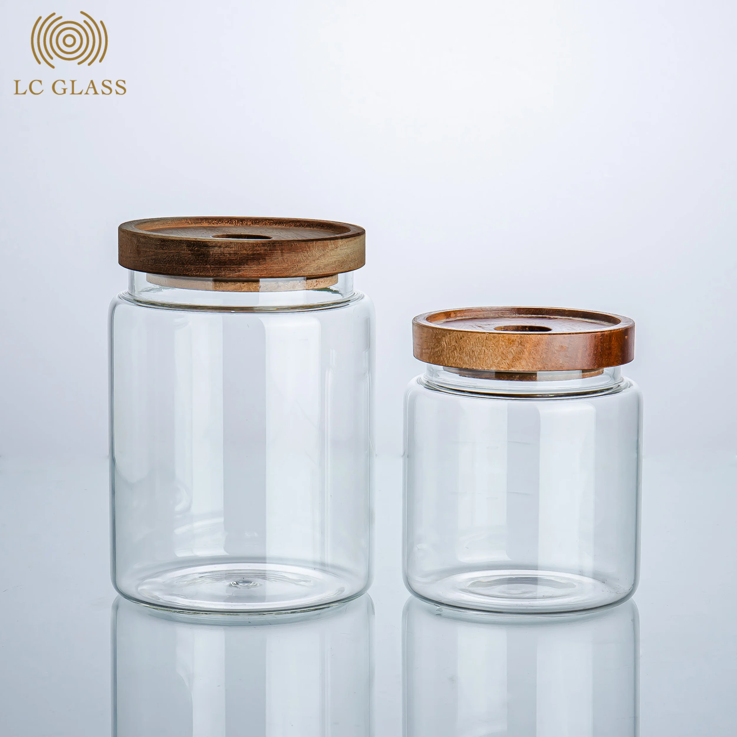High Quality Selling Borosilicate Glass Storage Jar Food Container with Clamp Airtight Bamboo Wooden Lid