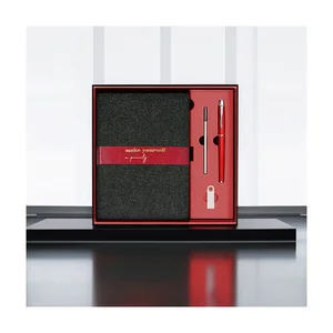 Custom PU Leather Softcover Journal Business Gift Set with Pen USB Drive Felt Book-Meeting Notebook