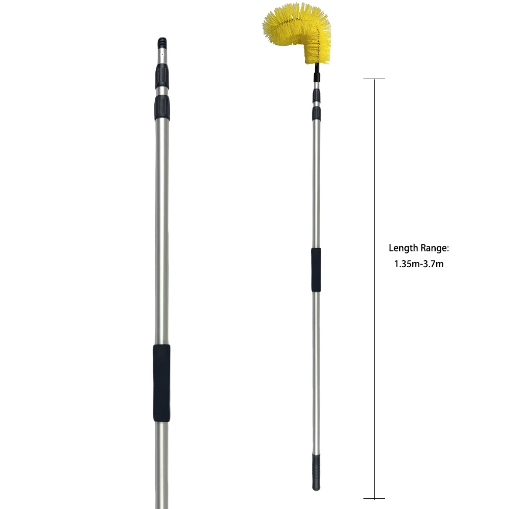 12FT Long Handle Gutter Cleaning Brush Aluminum Telescoping Pole Roofing Guard Cleaner Tool with Cobweb Duster for Ceiling