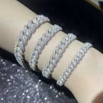 XingGuang Hip Hop Jewelry S925 Silver 6mm 9mm 13mm Iced Out VVS Moissanite Cuban Chain Bracelet With GRA Certificate