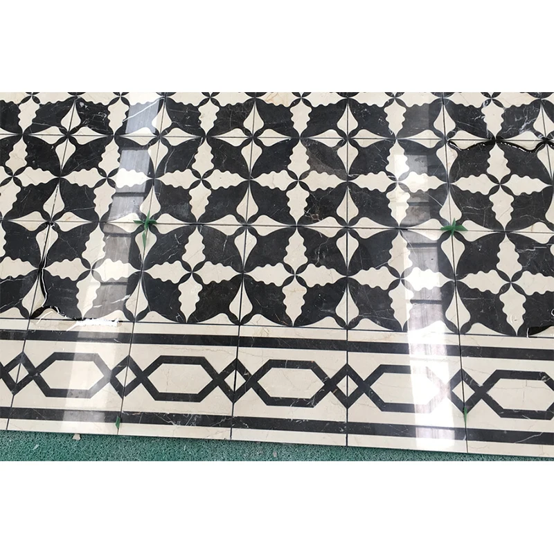 Jubin Medalion Marmar Jet-Air Rekaan Khas Berkualiti Tinggi untuk Lantai dengan Corak Hitam, untuk Villa