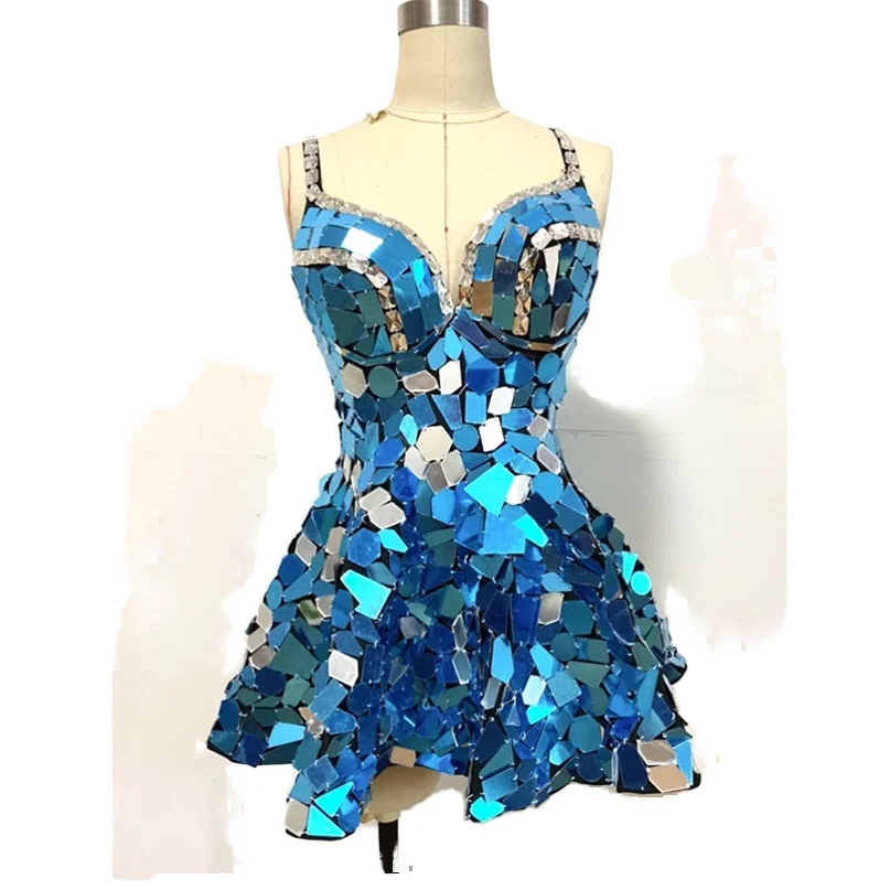 【♡mskn♡ 】DIVER DIMENSIONAL DRESS Broken CD Dress - Sparkly Mirror Rhinestone Sling Short Dress