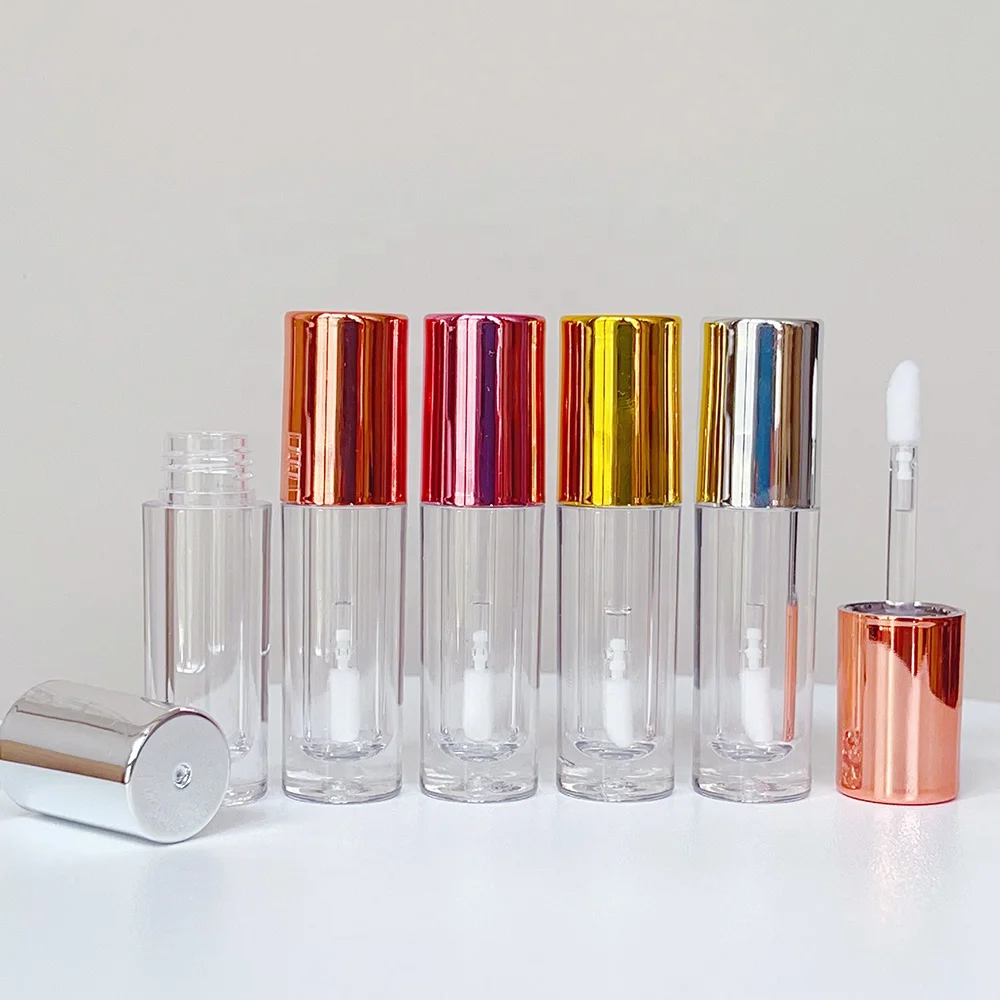 JIE MEI Stock New Mini 3ML Metallic Gold Silver Rose Pink Lid Lip Gloss Bottle Wholesale Lip Tint Lipgloss Wand Tube Container