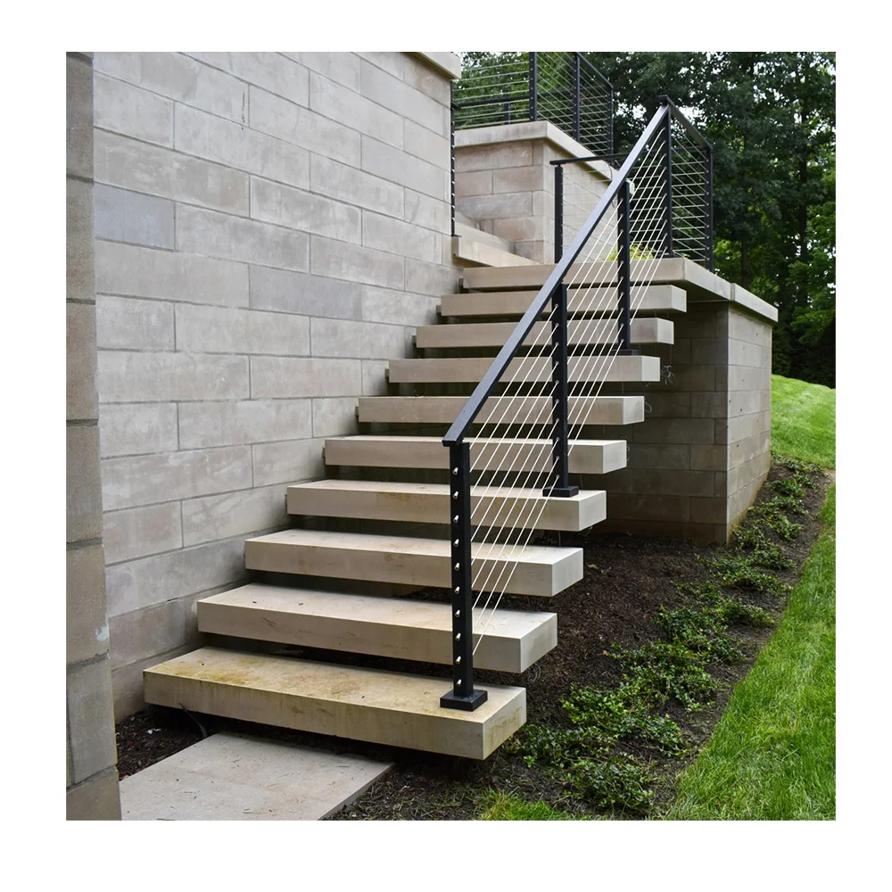 Hot Popular Metal Structure Outside Steel Stair Quartz Stone Step Exterior Staircase
