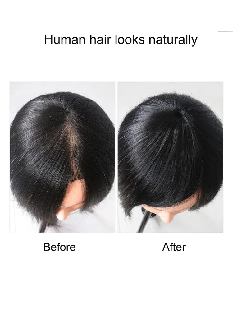 2 BB Clips 100 percent Human Hair Clip In Topper for Women 6 Inches Straight Style Hairpieces_voghion.com