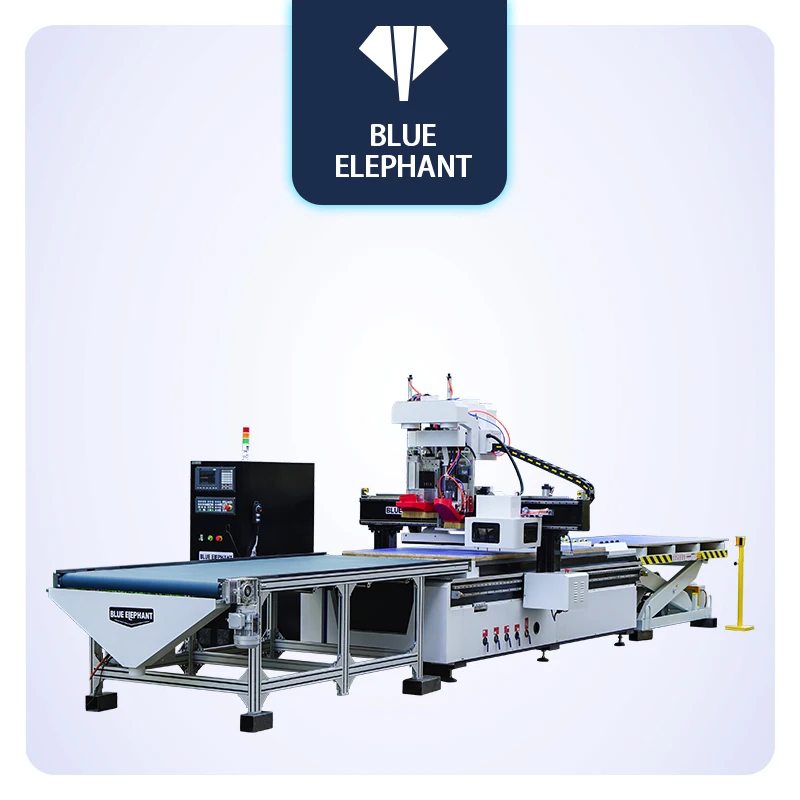 Blue Elephant up and Down Loading Cnc Nest Machine with Syntec 6mb, Automatic Push Wooden Furniture Making Machine with 12 Tool
