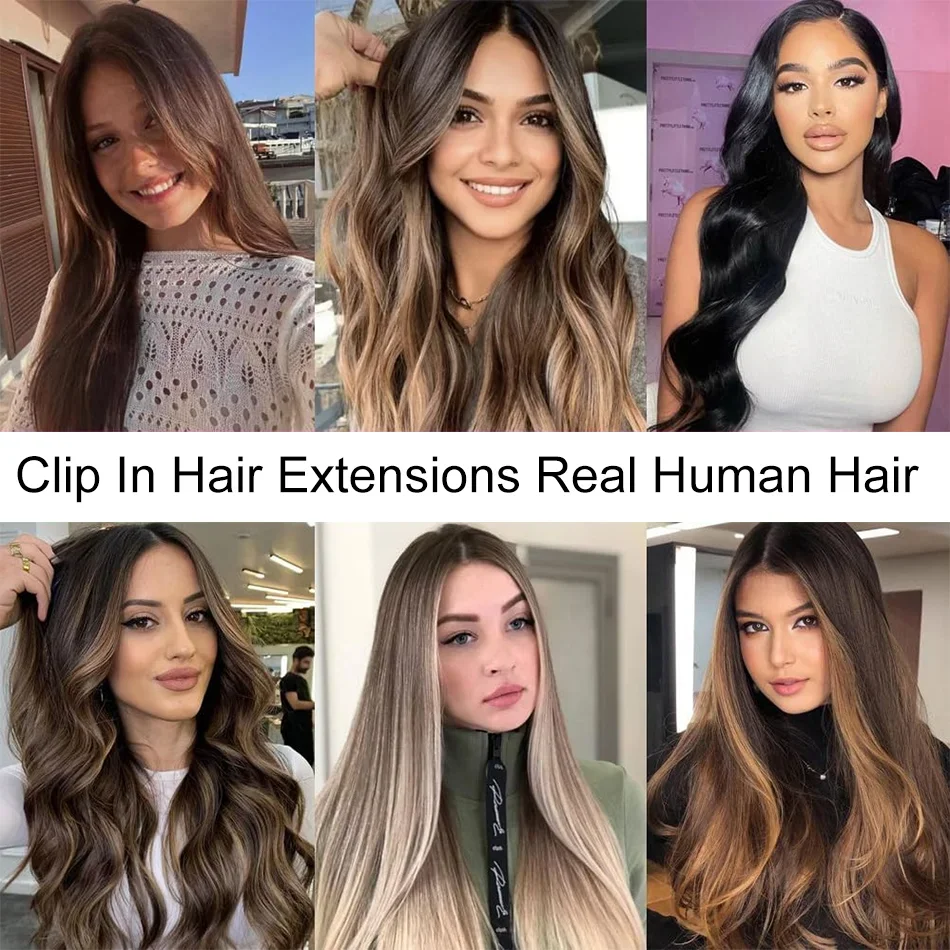 Grampo de cabelo liso brasileiro Remy em extensões de cabelo humano preto 1 cor 8 peças conjuntos cabeça inteira para mulheres_voghion.com