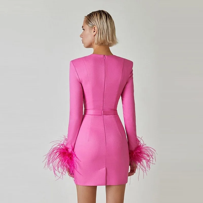 Rose Red Feather Club Dress – Evening Wear