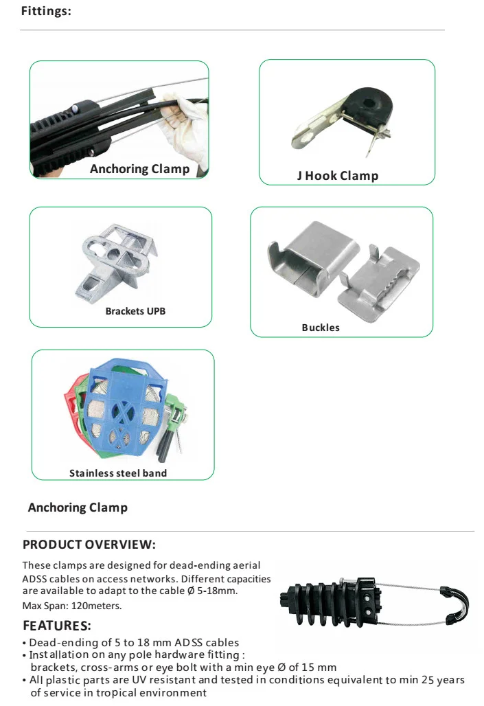 Hot Sale FTTH Type Flat Outdoor High Strength ftth Fiber optic Anchor Suspension Clamp for ADSS drop Cable