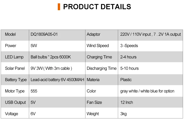 12inch solar rechargeable fan for home solar fan with led light solar fan with solar panel