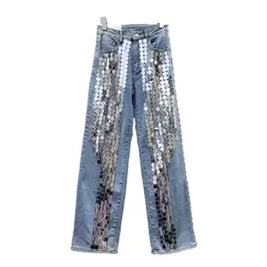 Summer Girls Personalized Sequined Heavy Decoration Straight Pants Trendy Girls Jeans