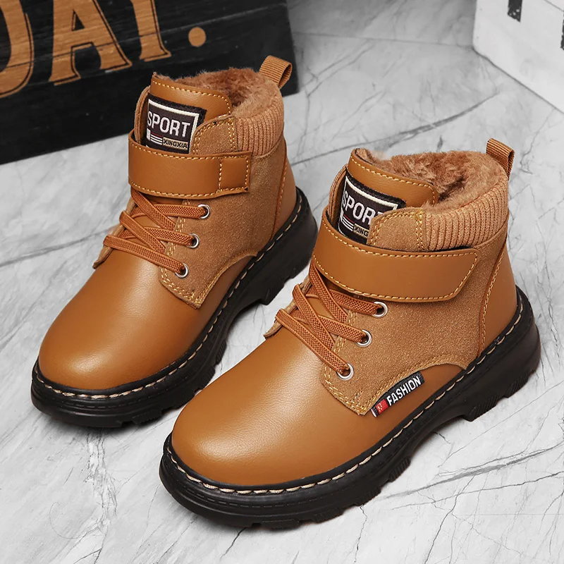Теплые зимние кожаные ботинки для мальчиков и девочек, Скандинавская уличная хлопковая обувь для детей и взрослых, осенне-зимние ботинки