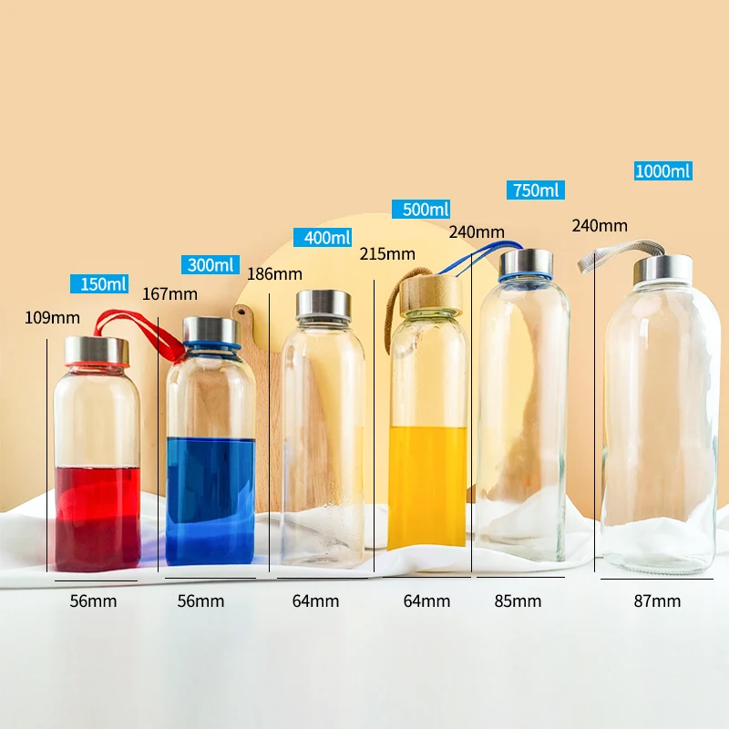 High Quality 150ml 300ml 400ml 500ml 750ml 1000ml Glass Water Bottle