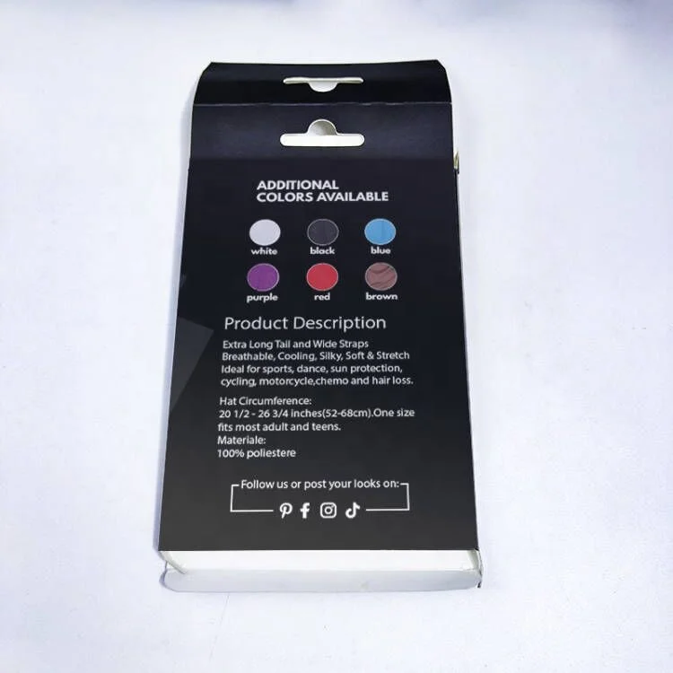 Custom Logo Durag Satin Lined Bonnet Folding Paper Gold Stamping Matt Lamination Embossing Handkerchief Storage Personal Care