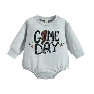 Wholesale Unisex Baby Jumpsuit Long Sleeved Casual Romper with Letter Printing 100% Cotton Knitted Fabric for Spring Season