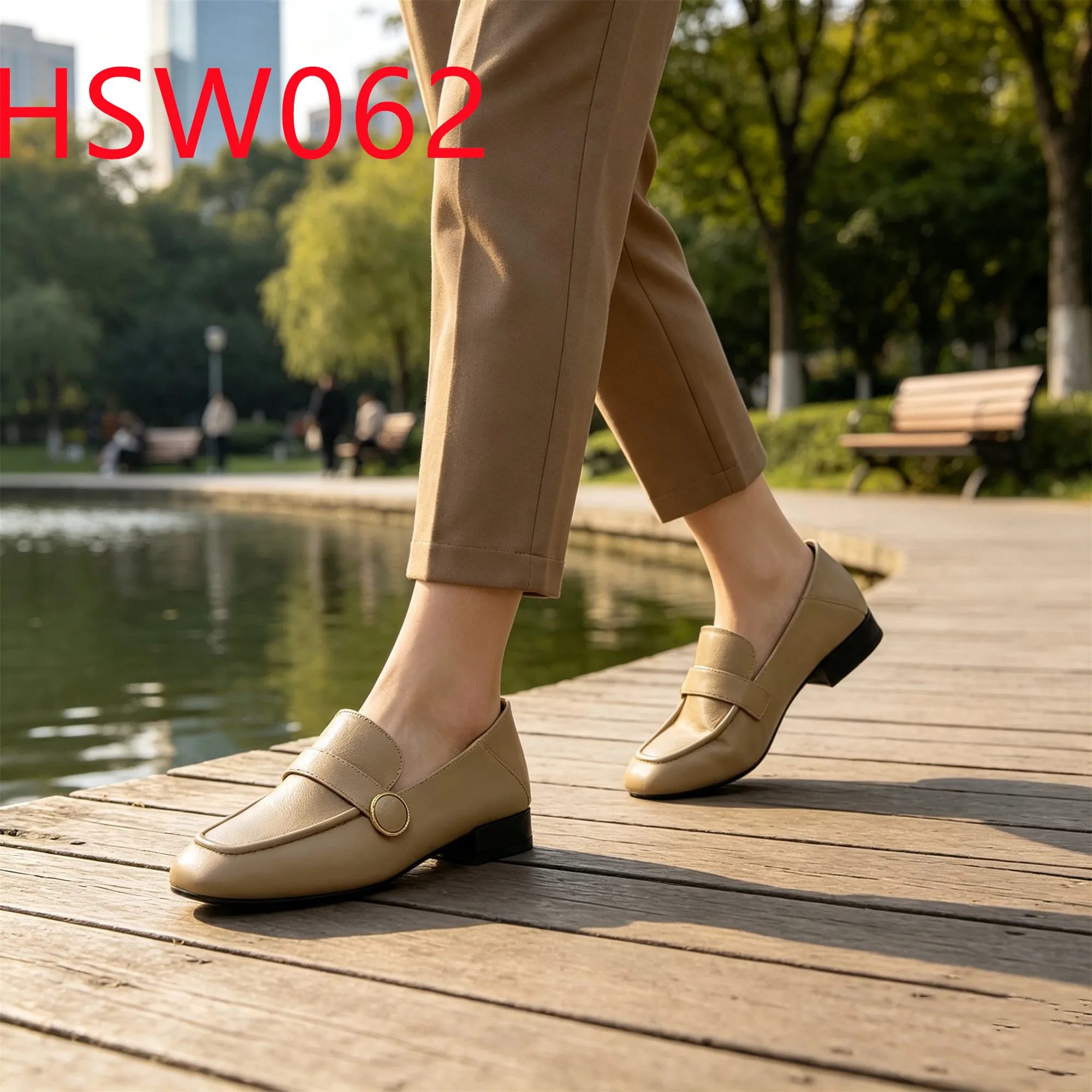 HY,Casual Social Full Grain Leather Hua Singh Low Heel Boat Shoes Daily Commute Beige/white Color Lady Loafer Shoes HSW062