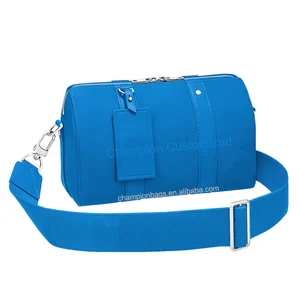 Custom Logo PU Pebble Leather Neon Blue Men's Crossbody Pack Shoulder Messenger Bag for Men