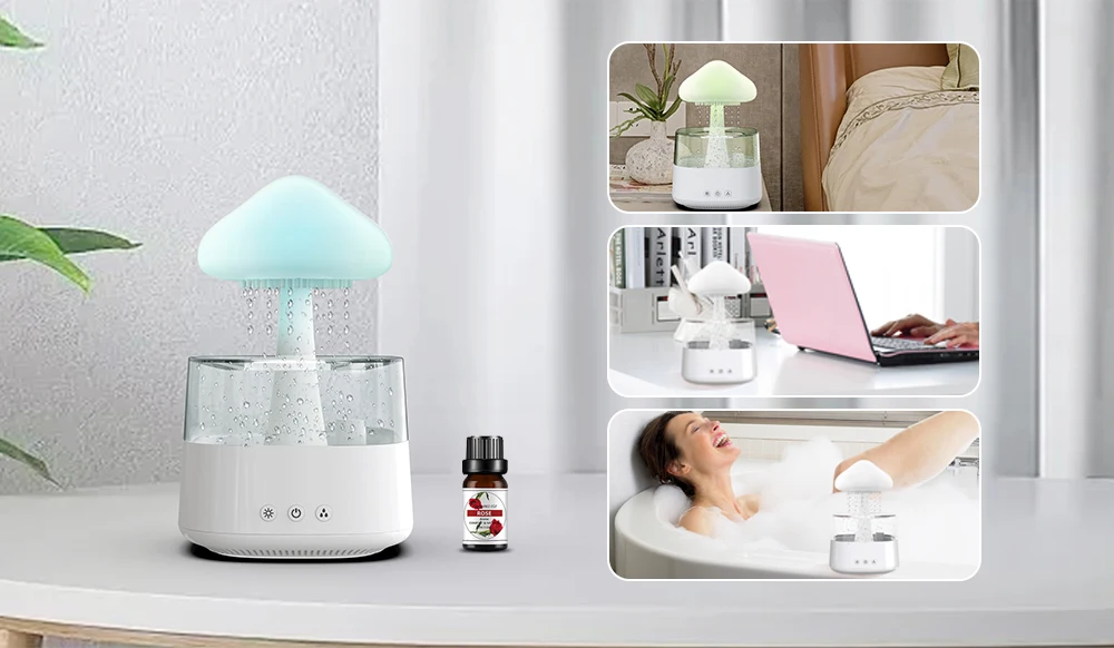 Hot Sale Relaxing Sleeping White Noise Water Dripping Sounds Essential Oil  Diffuser Mushroom Night Light Raining Cloud Diffuser - China Rainy Air  Humidifier and Aroma Diffuser with Oils price