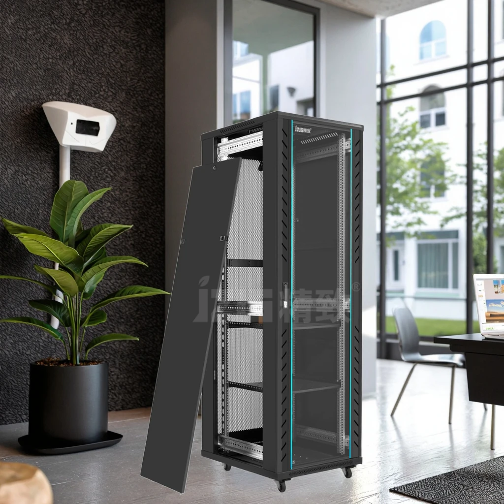 42U 19-Inch IT Network Server Rack Cabinet with Casters Steel Enclosure for Data Center Stock Product with Glass Door Front
