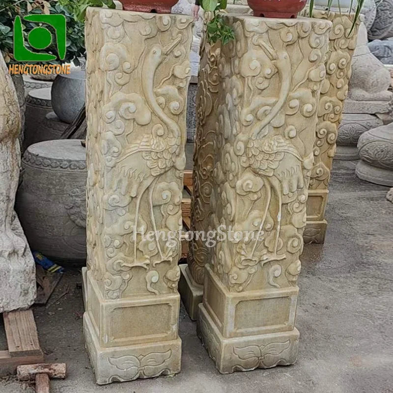 Chinese Ancient Style Marble Small Column Sculpture Stone Pillar Sculpture
