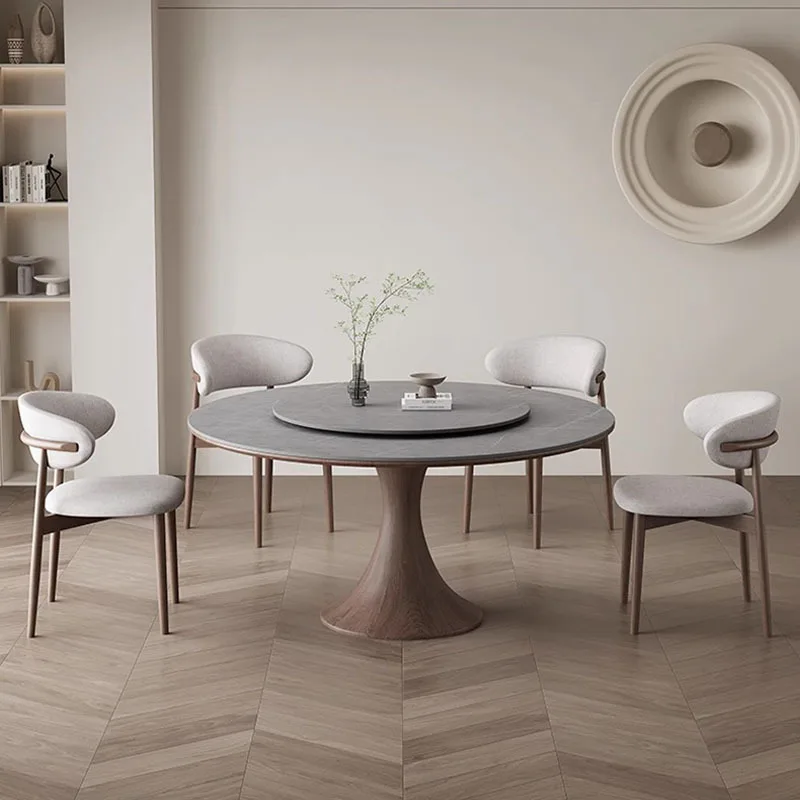 PurelyFeel Solid Wood Rock Plate Round Table with Turntable Dining ...