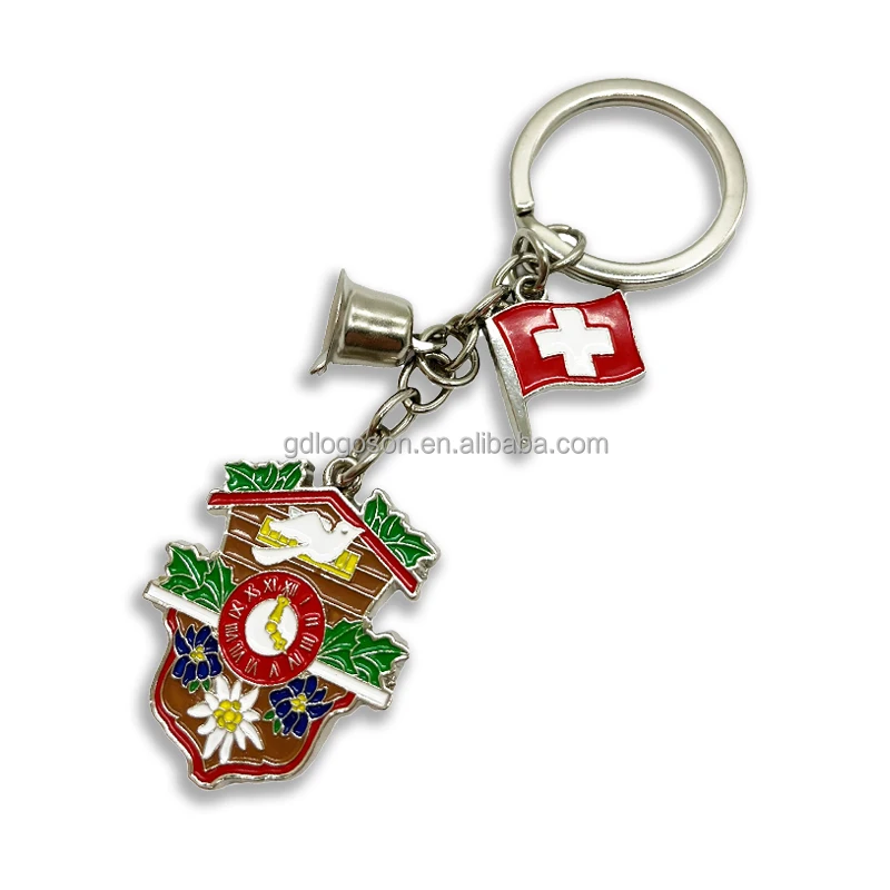 Switzerland Swiss Flag Cow Bell Cuckoo Clock Keychain