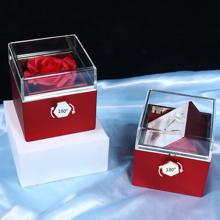 Valentines day gift 2023 premium exquisite rose flower jewelry rotating rose box