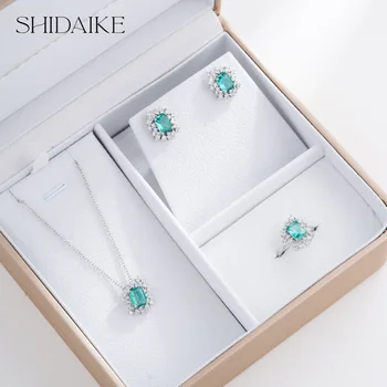 Luxurious Women's Gold Plated Copper Necklace Earrings Rings Set Colorful Diamond Zircon Fashion for Christmas Gifts