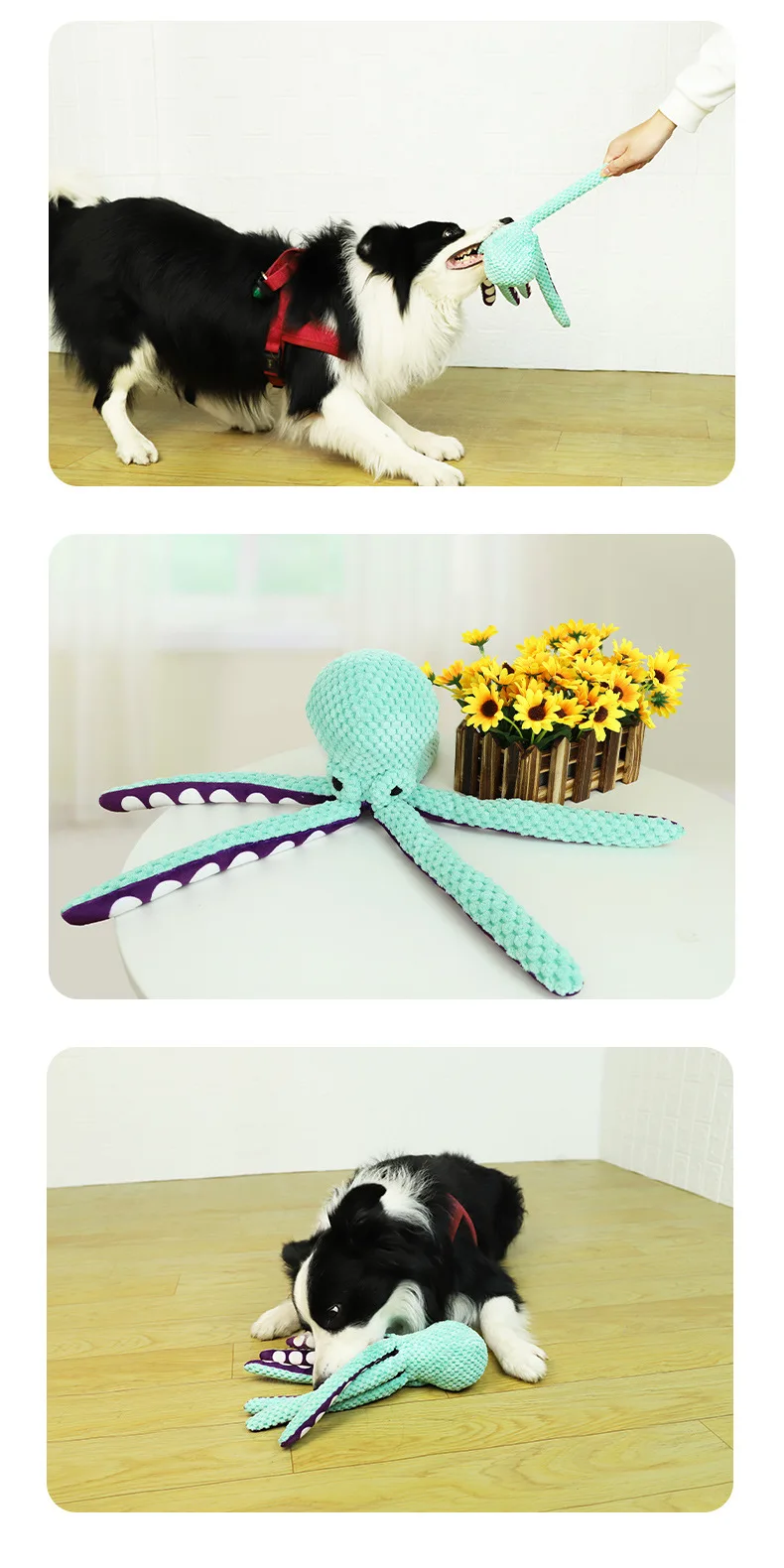 Stuffed Plush Squid Toy Durable Dog Toys Octopus Plush Squeak Dog Chew