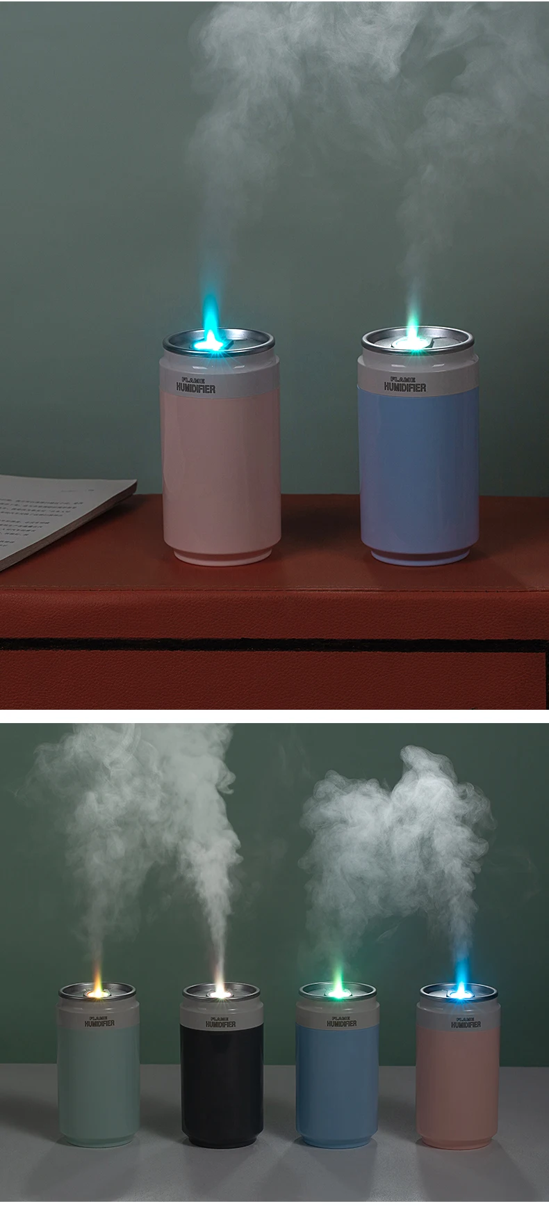 New product hot-selling bedroom can humidifier LED flame lamp cute net red handheld portable mute car USB air humidifier