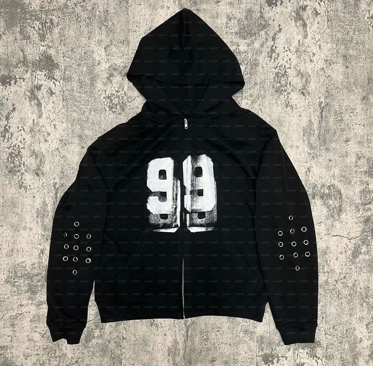 Customized Y2K Unisex Hoddie Heavy Weight Cotton Eyelets Boxy Screen Print Distressed Vintage Sun Faded Acid Wash Hoodie for Men gallery 3