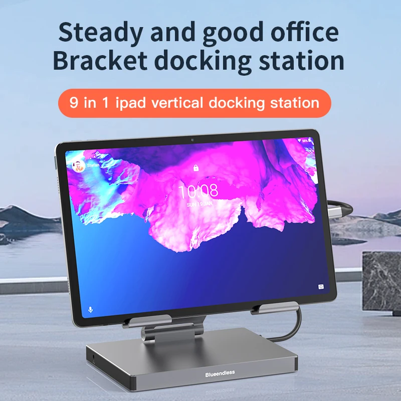 New 8-Port 8 In 1 8-In-1 USB-C Docking Station with Foldable Aluminum Tablet Stand with Multiport USB C Type C Hub for iPad Pro