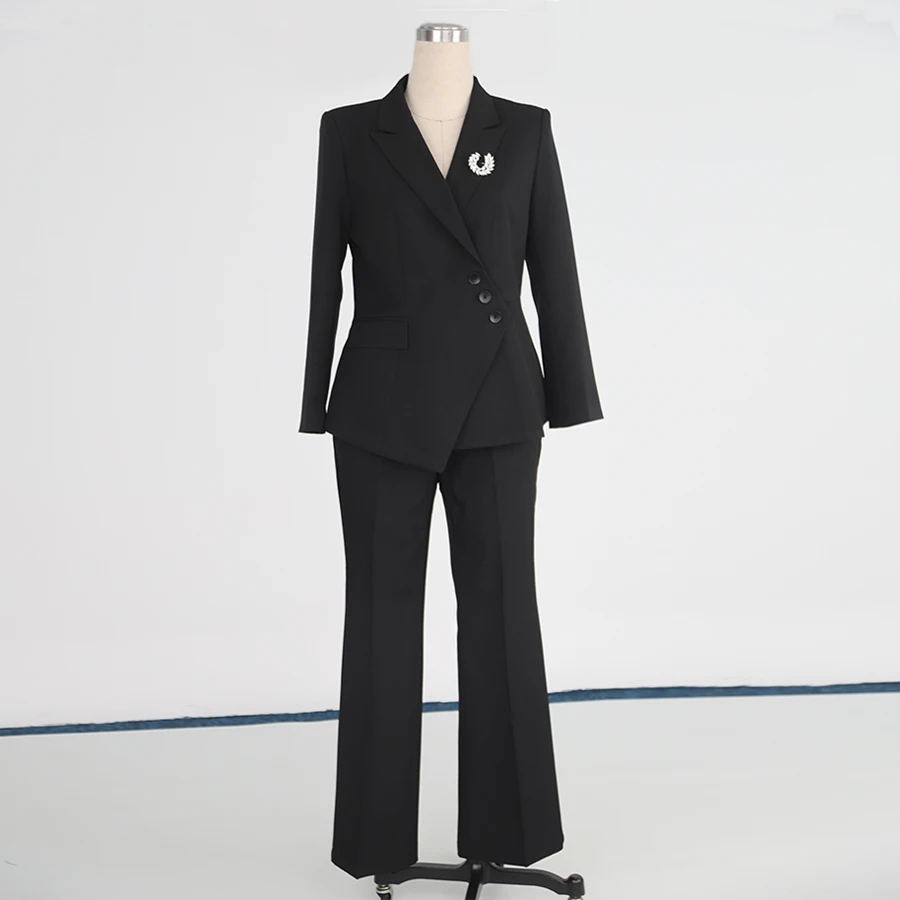 Elegant Black Pant Suit for Plus Size Women Formal Office Wear