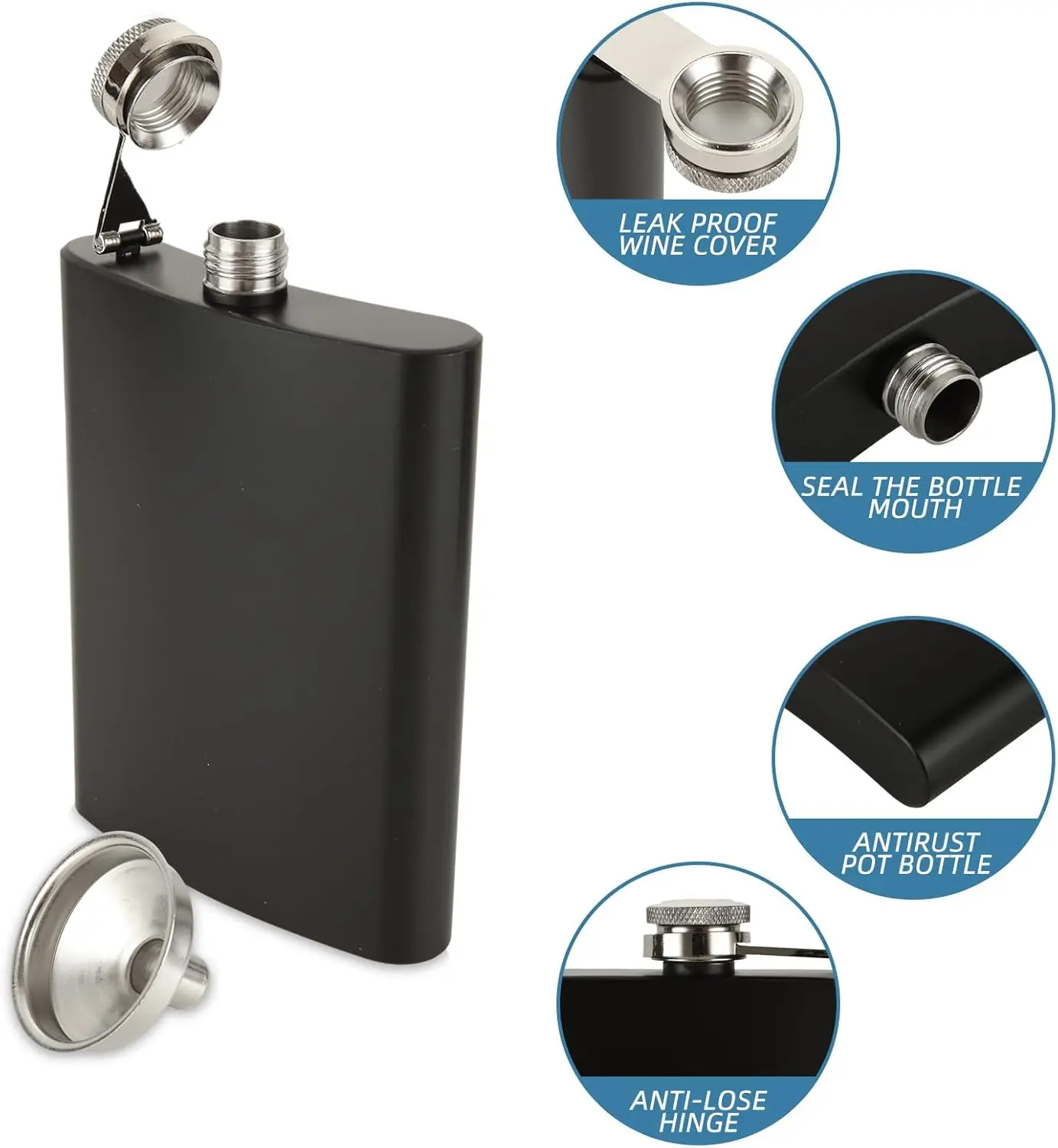 Customize Logo Sustainable Stainless Steel Matte Black Mini Camping Wine Holder Liquor Bottle Alcohol Hip Flask