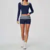 Navy Stripe Shorts Set